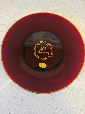 Vintage Rare 40th Anniversary Ruby Red Decorative Plate with 22k Gold Trim. Mint